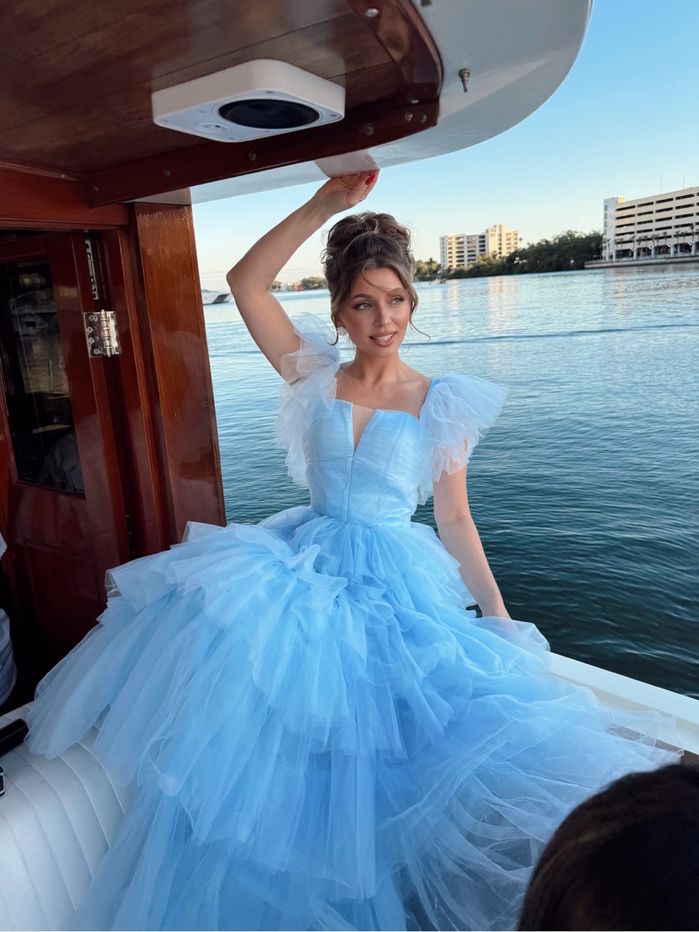 Light Blue Tulle Ruffled Maxi Dress